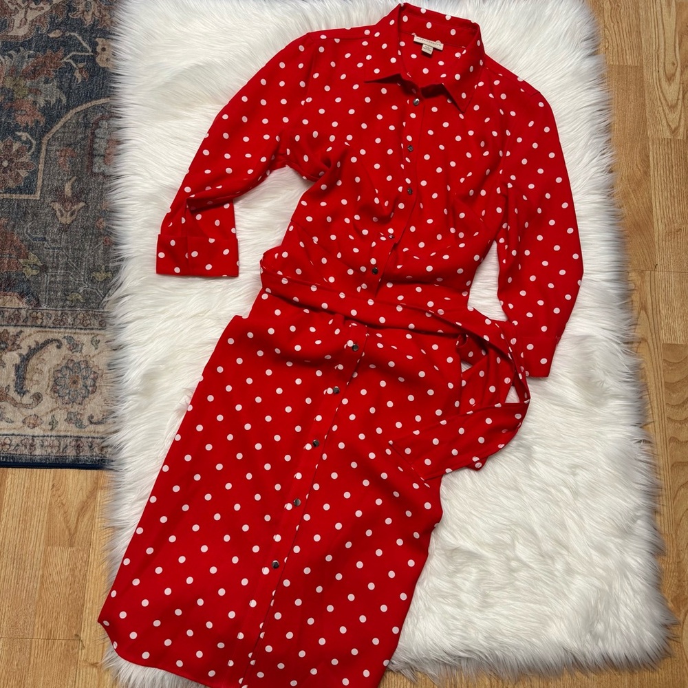 Appleseed’s Polka Dot Long Sleeve Shirt Dress in Red and White Size 8 Women’s